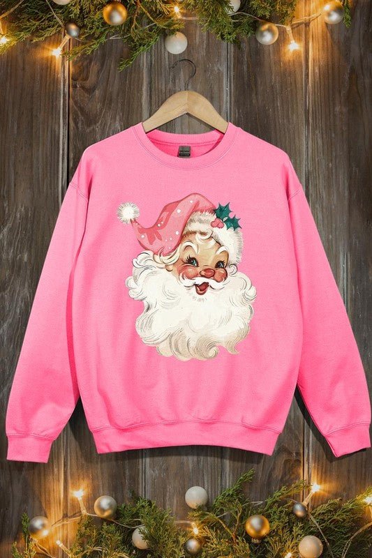 Retro Pink Santa Graphic Fleece Sweatshirts - Bold Rose Boutique