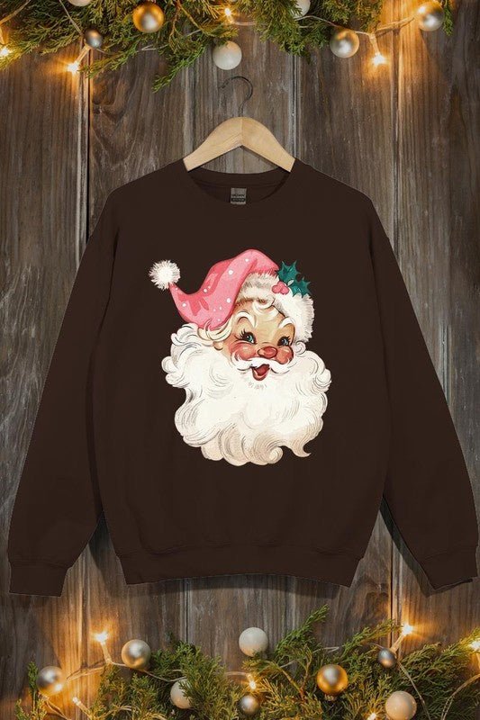 Retro Pink Santa Graphic Fleece Sweatshirts - Bold Rose Boutique