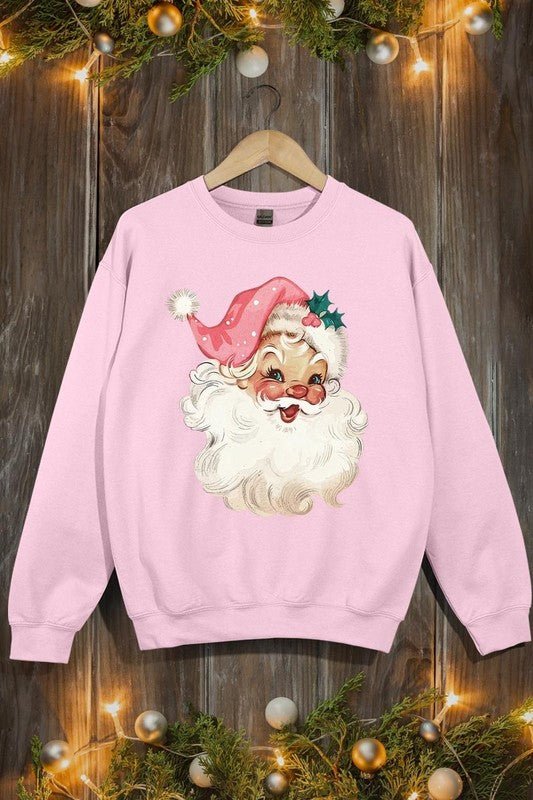 Retro Pink Santa Graphic Fleece Sweatshirts - Bold Rose Boutique