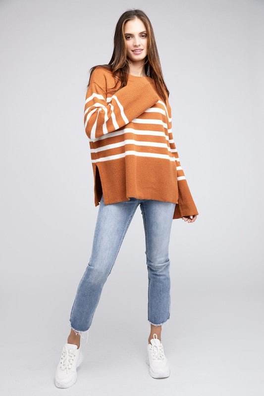 Ribbed Hem Stripe Sweater - Bold Rose Boutique