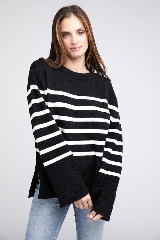 Ribbed Hem Stripe Sweater - Bold Rose Boutique