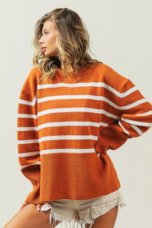 Ribbed Hem Stripe Sweater - Bold Rose Boutique