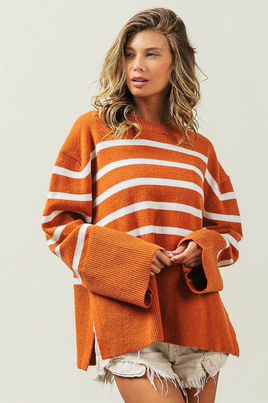 Ribbed Hem Stripe Sweater - Bold Rose Boutique