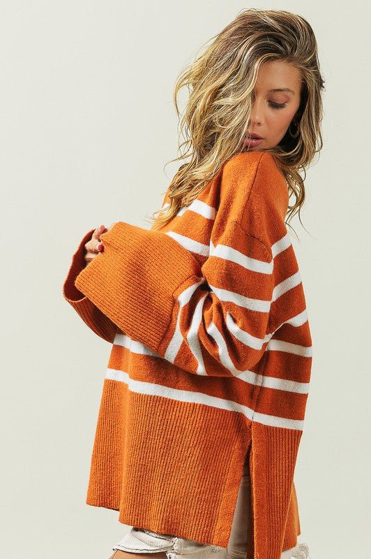 Ribbed Hem Stripe Sweater - Bold Rose Boutique