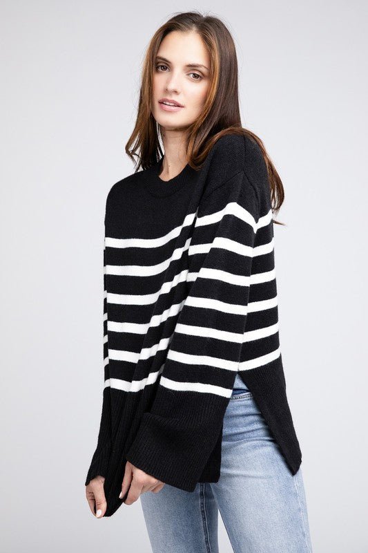 Ribbed Hem Stripe Sweater - Bold Rose Boutique