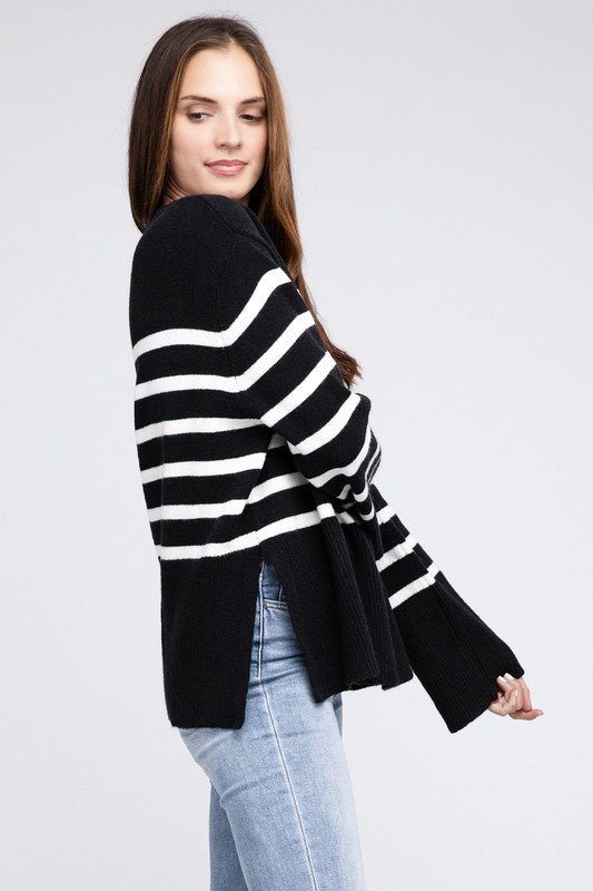 Ribbed Hem Stripe Sweater - Bold Rose Boutique