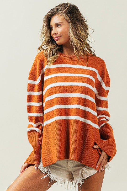 Ribbed Hem Stripe Sweater - Bold Rose Boutique