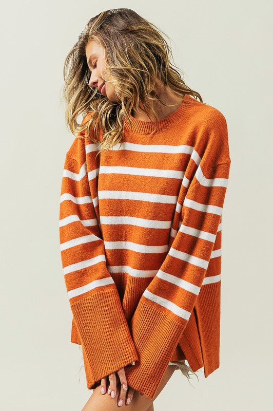 Ribbed Hem Stripe Sweater - Bold Rose Boutique