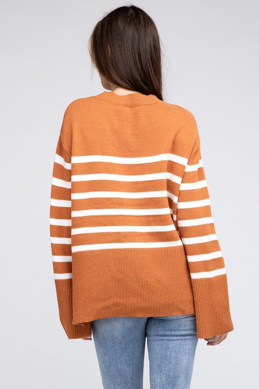 Ribbed Hem Stripe Sweater - Bold Rose Boutique