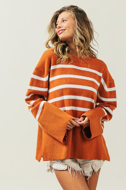 Ribbed Hem Stripe Sweater - Bold Rose Boutique