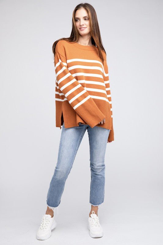 Ribbed Hem Stripe Sweater - Bold Rose Boutique