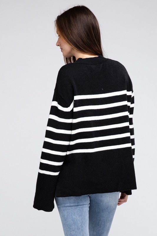 Ribbed Hem Stripe Sweater - Bold Rose Boutique