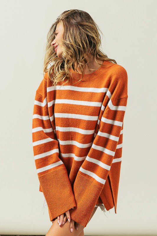 Ribbed Hem Stripe Sweater - Bold Rose Boutique