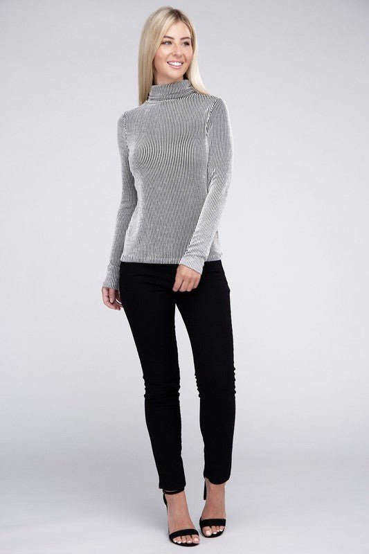 Ribbed Turtle Neck Long Sleeve Top - Bold Rose Boutique