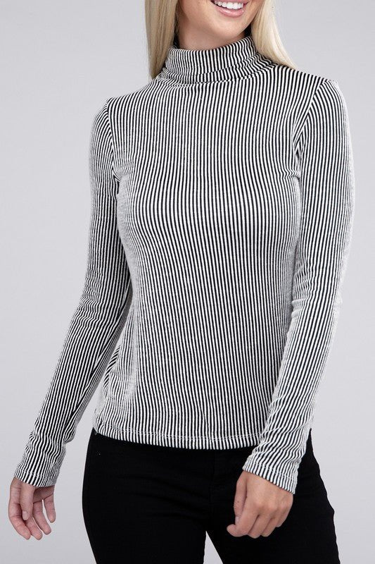 Ribbed Turtle Neck Long Sleeve Top - Bold Rose Boutique