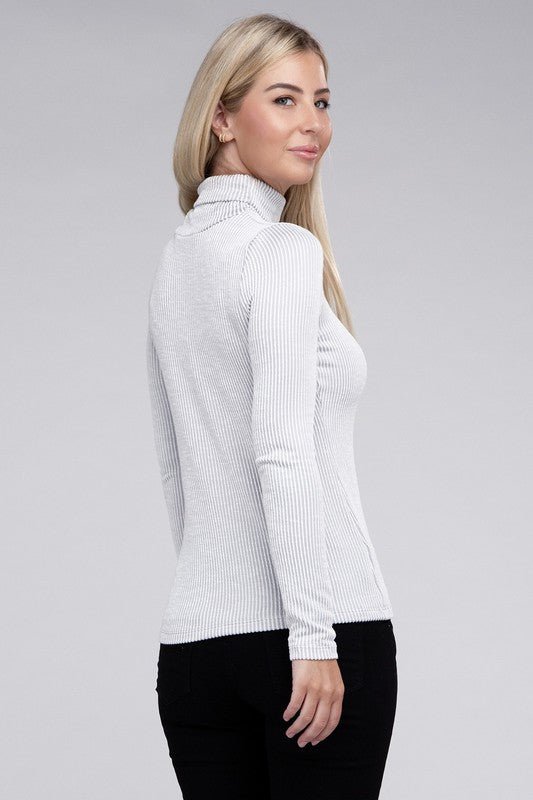 Ribbed Turtle Neck Long Sleeve Top - Bold Rose Boutique