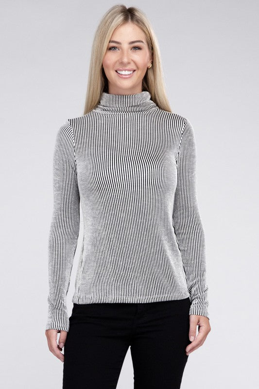 Ribbed Turtle Neck Long Sleeve Top - Bold Rose Boutique