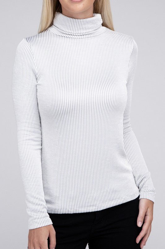 Ribbed Turtle Neck Long Sleeve Top - Bold Rose Boutique