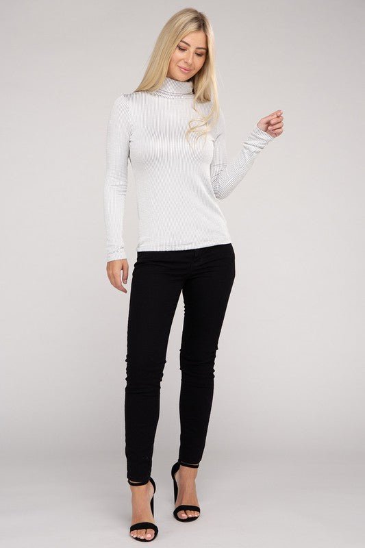 Ribbed Turtle Neck Long Sleeve Top - Bold Rose Boutique