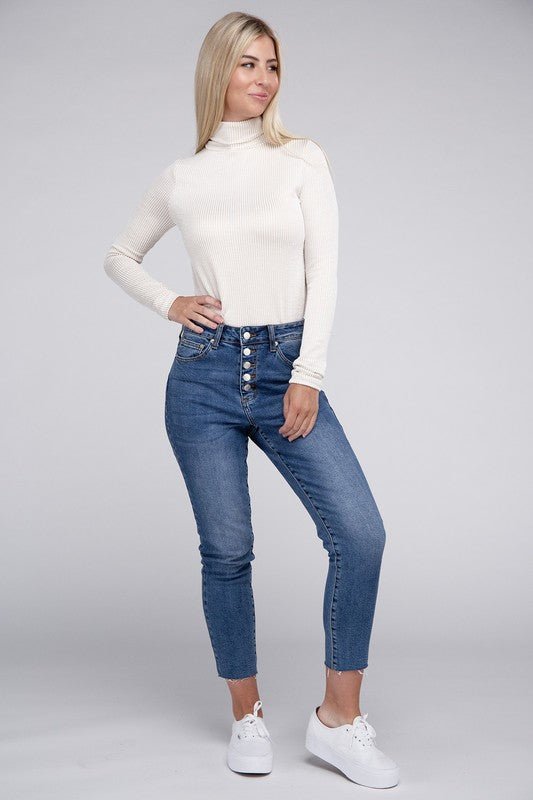 Ribbed Turtle Neck Long Sleeve Top - Bold Rose Boutique