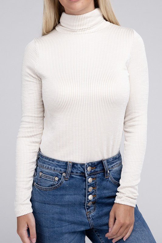 Ribbed Turtle Neck Long Sleeve Top - Bold Rose Boutique