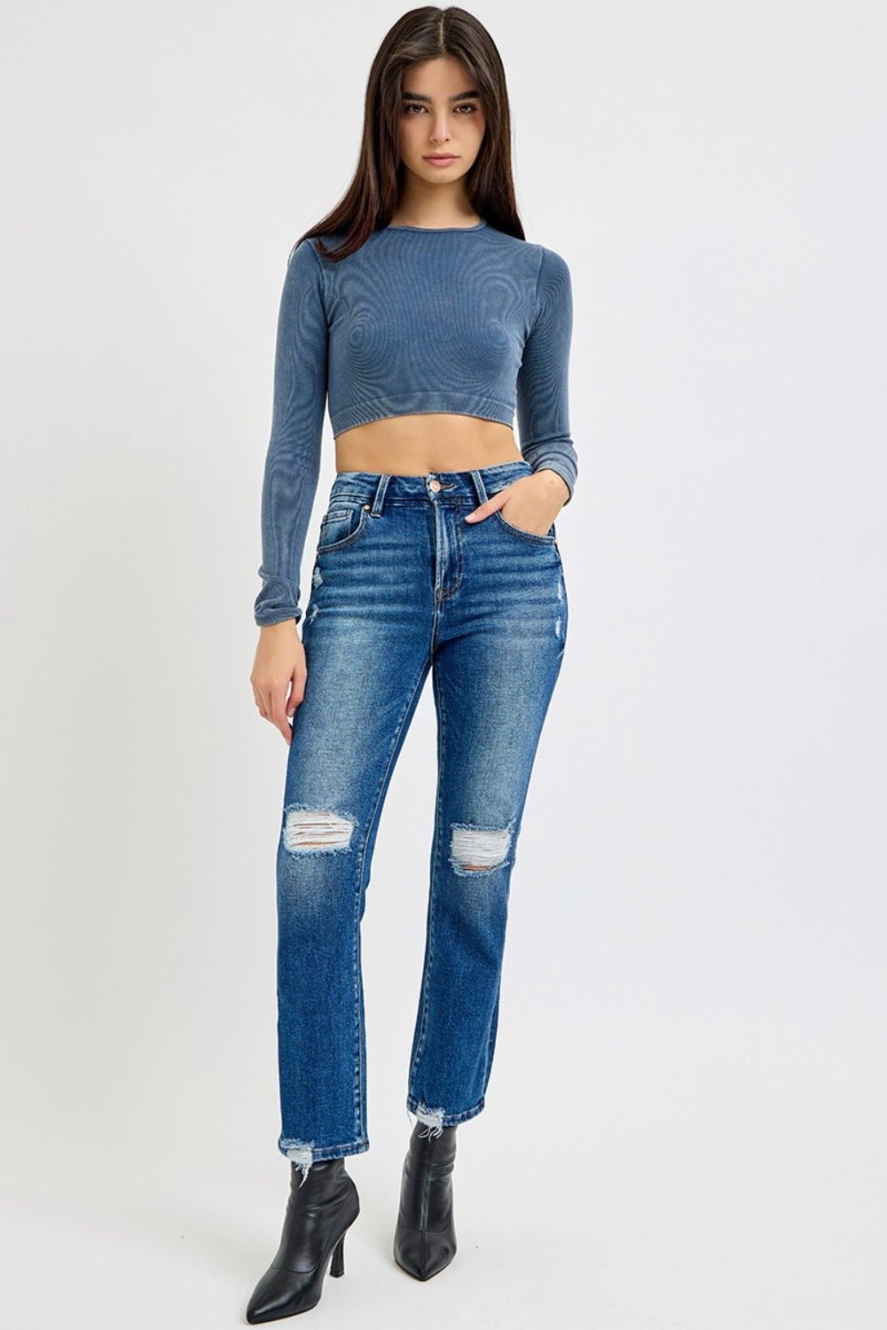 RISEN Full Size High Rise Distressed Crop Straight Jeans - Bold Rose Boutique