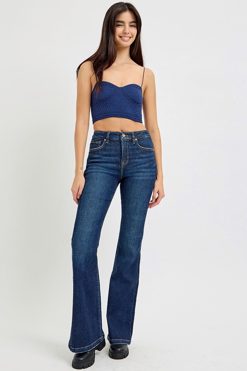 RISEN Full Size High Rise Flare Jeans with Pockets - Bold Rose Boutique