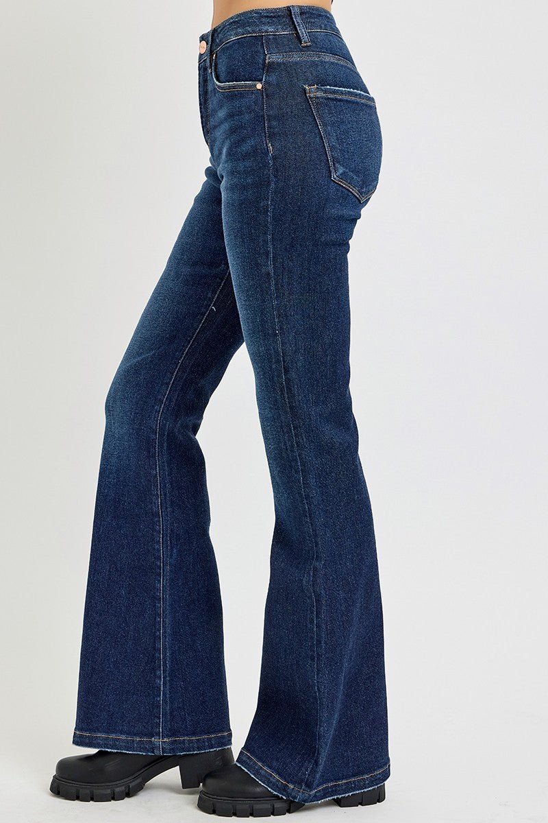 RISEN Full Size High Rise Flare Jeans with Pockets - Bold Rose Boutique