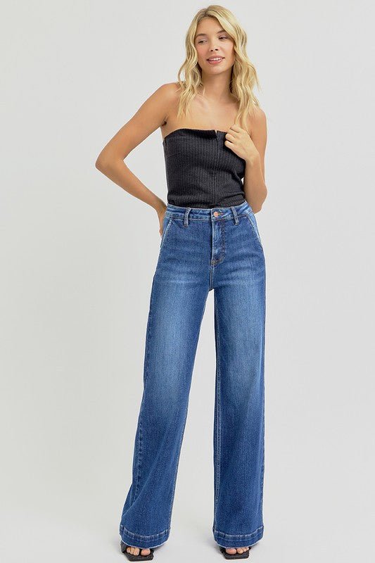 RISEN Full Size High Rise Wide Leg Jeans with Slanted Pockets - Bold Rose Boutique