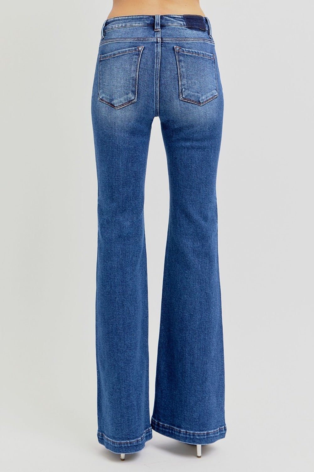 RISEN Full Size Low Rise Flare Jeans with Pockets - Bold Rose Boutique