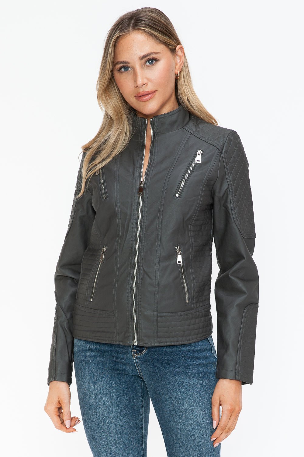 Snobbish Faux Leather Zip Up Mock Neck Jacket - Bold Rose Boutique