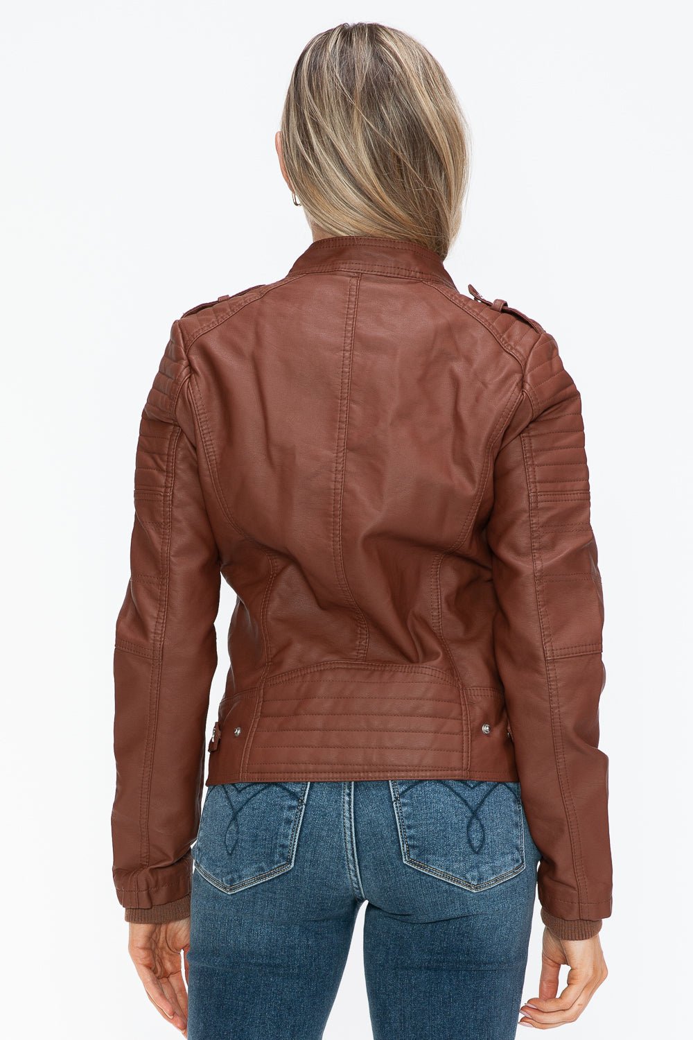 Snobbish PU Leather Biker Jacket with Side Zip Pockets - Bold Rose Boutique