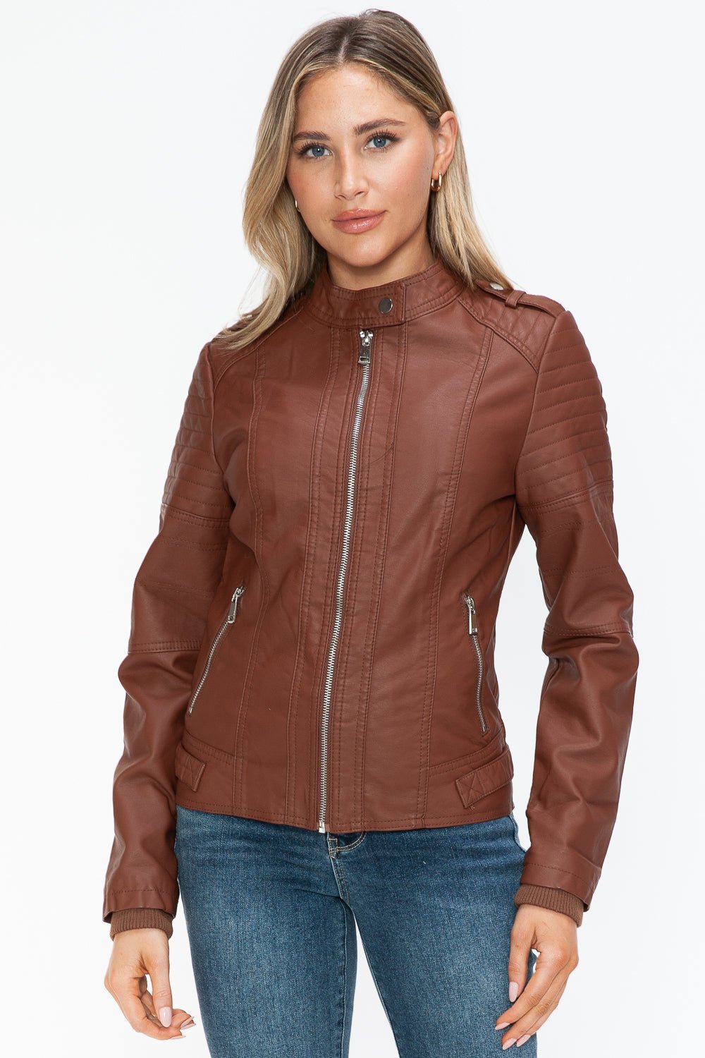 Snobbish PU Leather Biker Jacket with Side Zip Pockets - Bold Rose Boutique