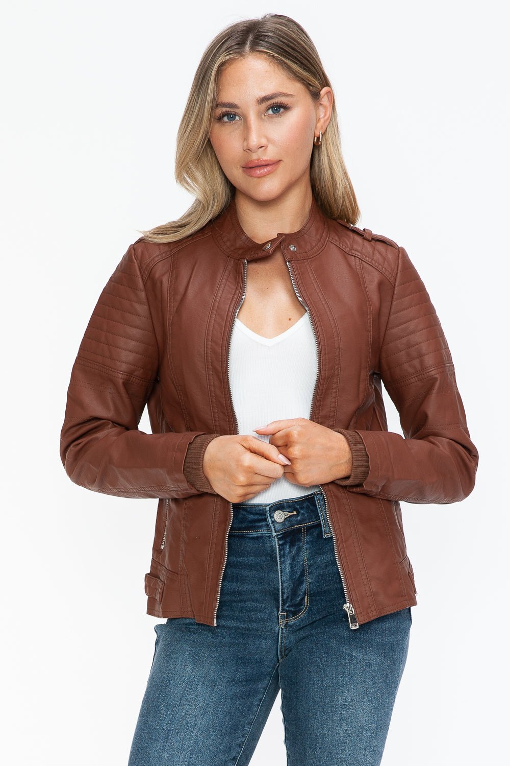 Snobbish PU Leather Biker Jacket with Side Zip Pockets - Bold Rose Boutique