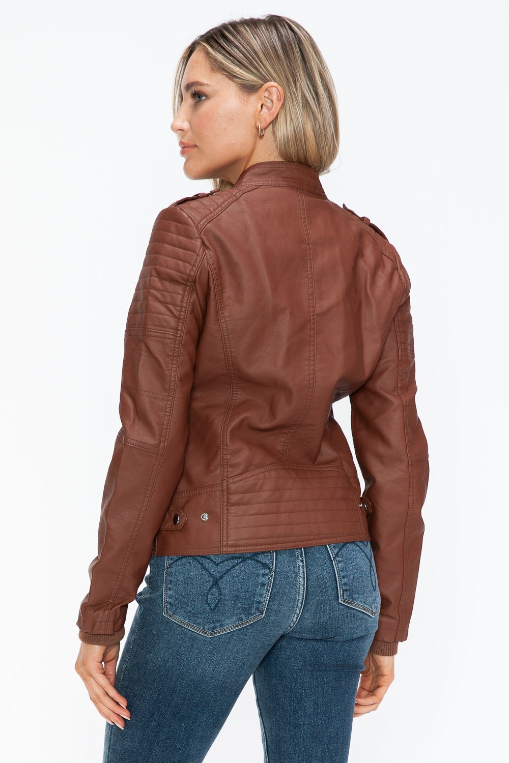 Snobbish PU Leather Biker Jacket with Side Zip Pockets - Bold Rose Boutique