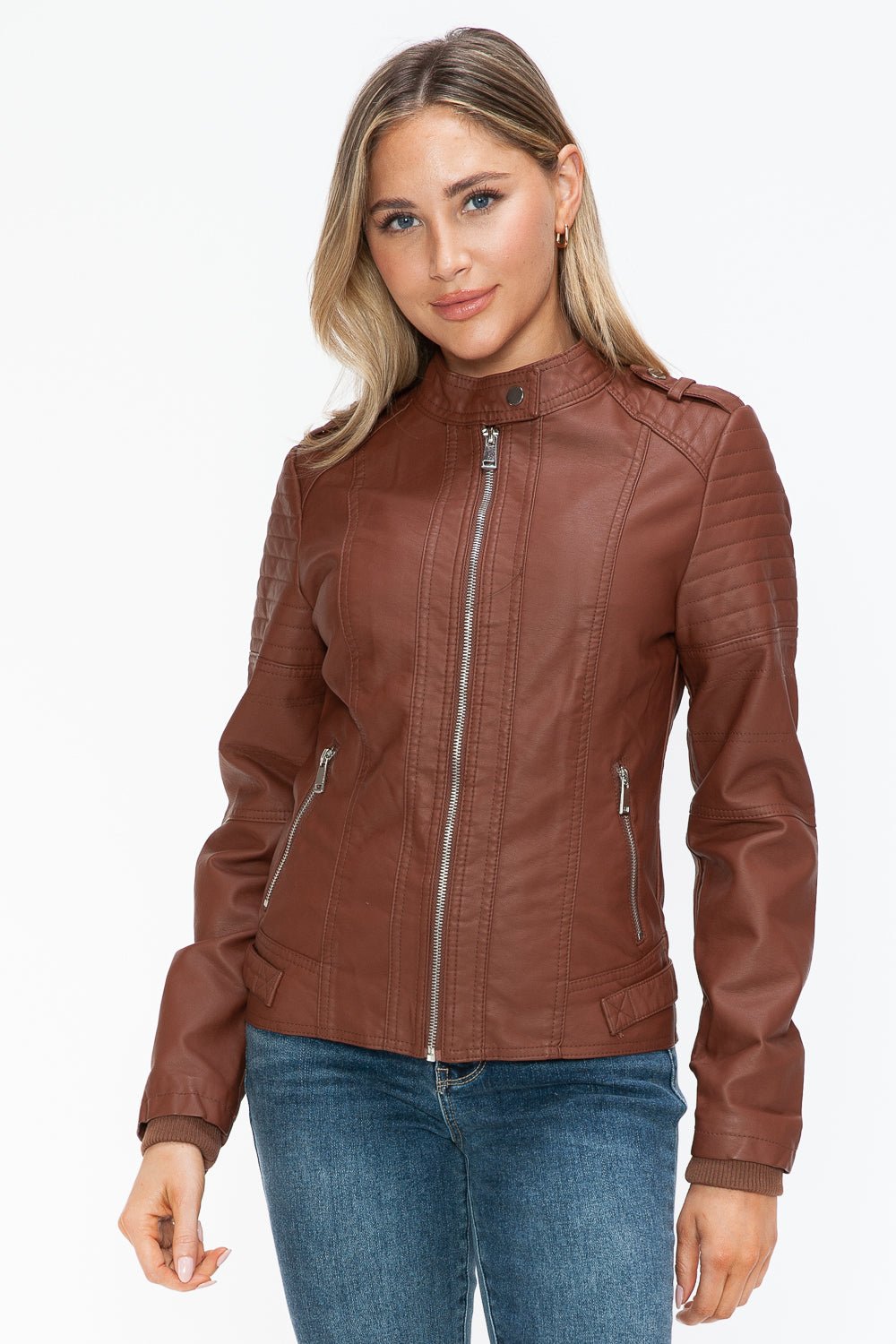 Snobbish PU Leather Biker Jacket with Side Zip Pockets - Bold Rose Boutique