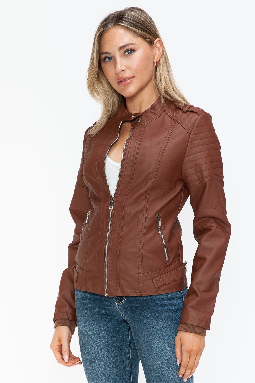 Snobbish PU Leather Biker Jacket with Side Zip Pockets - Bold Rose Boutique