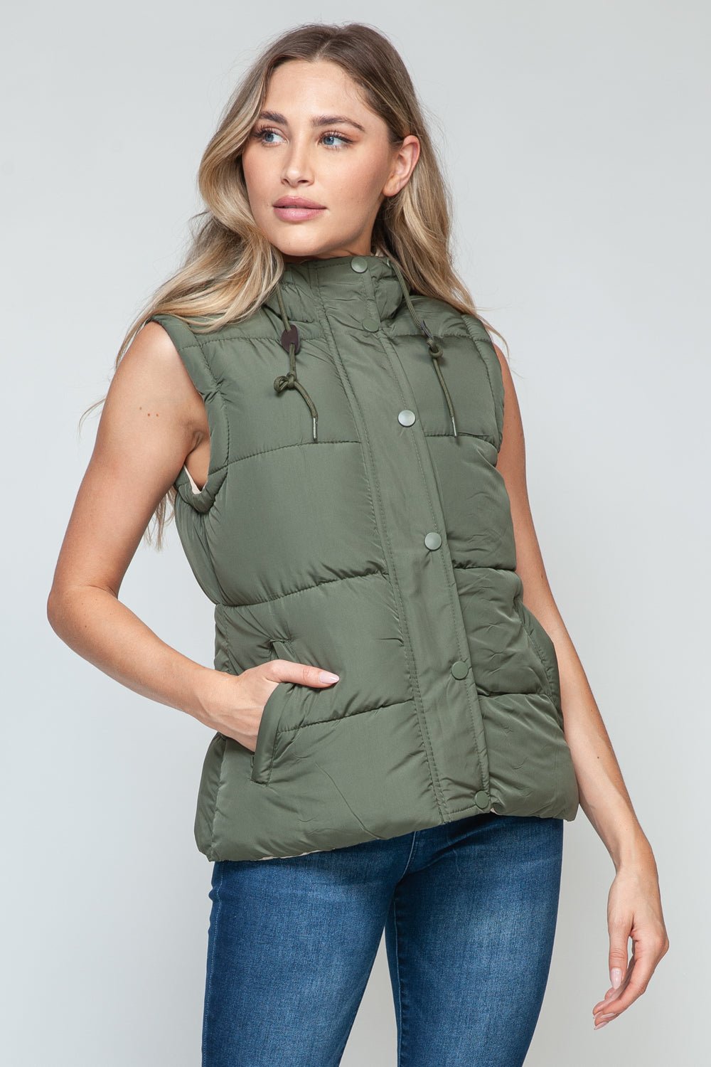 Snobbish Snap and Zip Closure Hooded Vest - Bold Rose Boutique