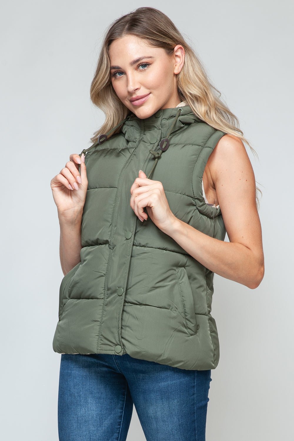 Snobbish Snap and Zip Closure Hooded Vest - Bold Rose Boutique