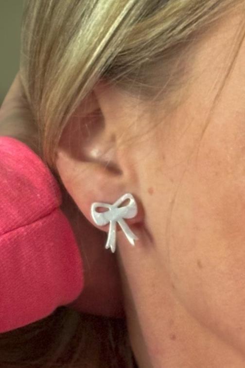 White Bow Stud Earrings - Bold Rose Boutique