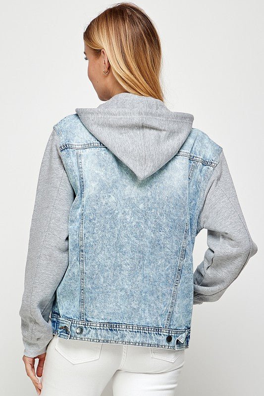 Women's Denim Jacket with Fleece Hoodies - Bold Rose Boutique