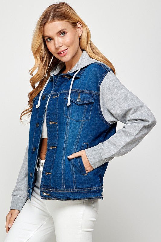 Women's Denim Jacket with Fleece Hoodies - Bold Rose Boutique