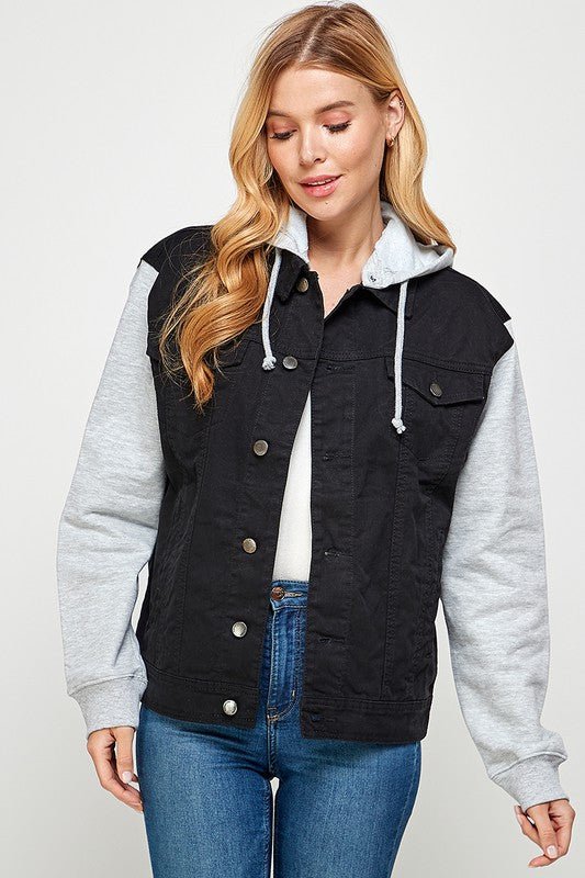 Women's Denim Jacket with Fleece Hoodies - Bold Rose Boutique