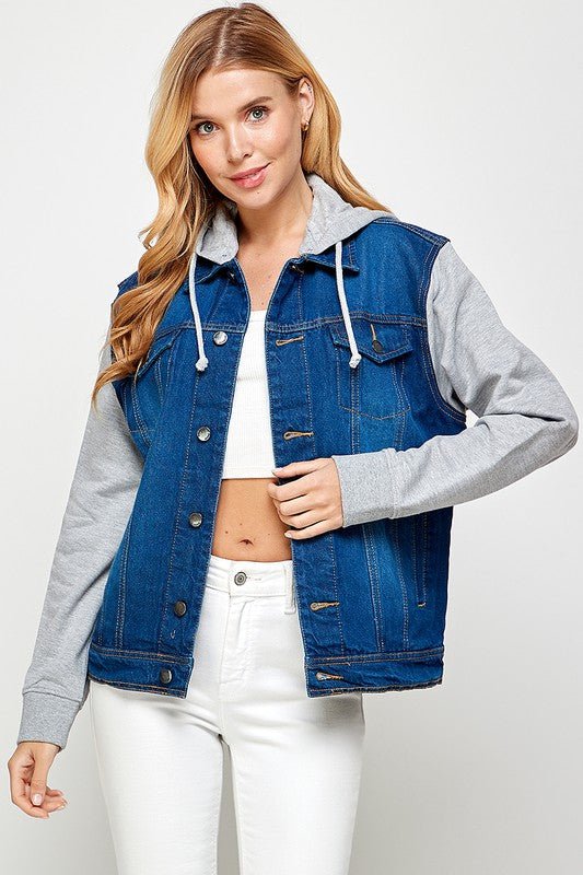 Women's Denim Jacket with Fleece Hoodies - Bold Rose Boutique