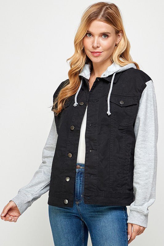 Women's Denim Jacket with Fleece Hoodies - Bold Rose Boutique