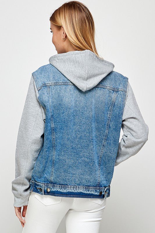 Women's Denim Jacket with Fleece Hoodies - Bold Rose Boutique