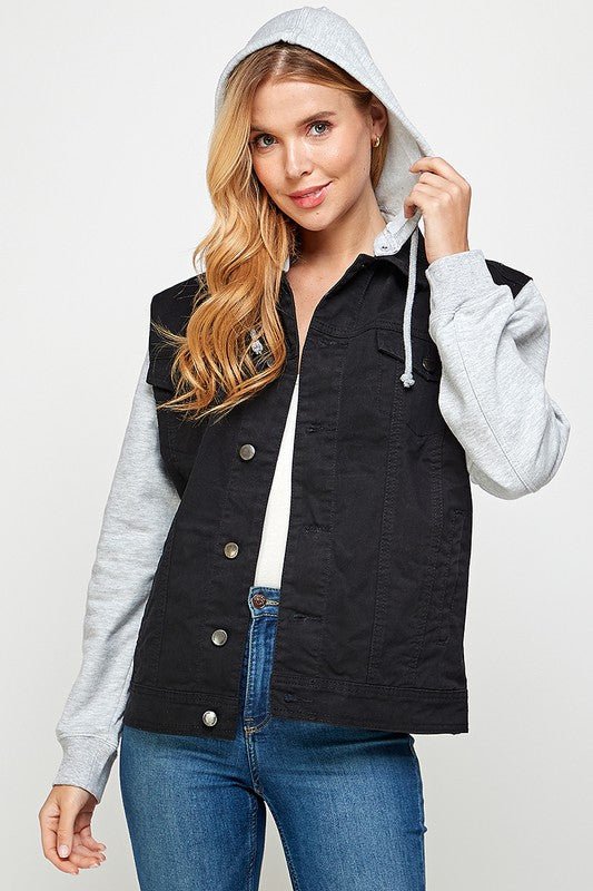 Women's Denim Jacket with Fleece Hoodies - Bold Rose Boutique