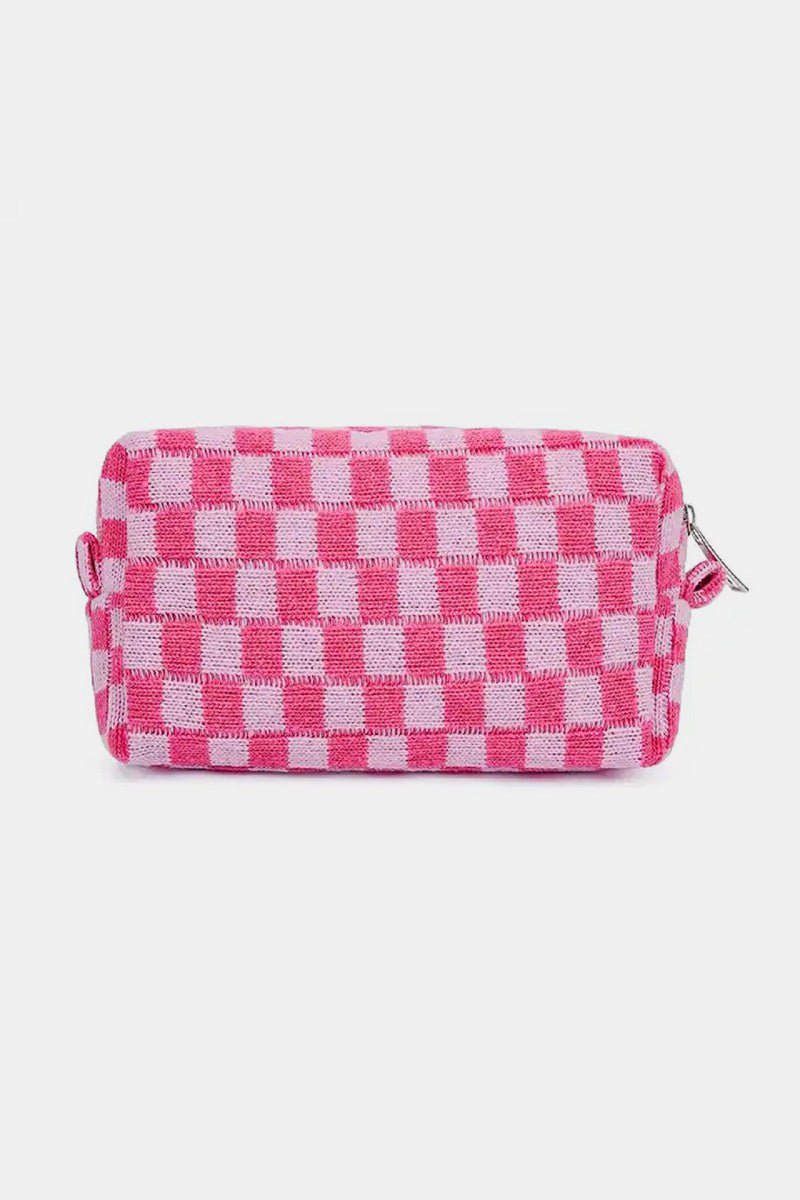 Zenana Checkered Pattern Knitted Cosmetic Pouch - Bold Rose Boutique