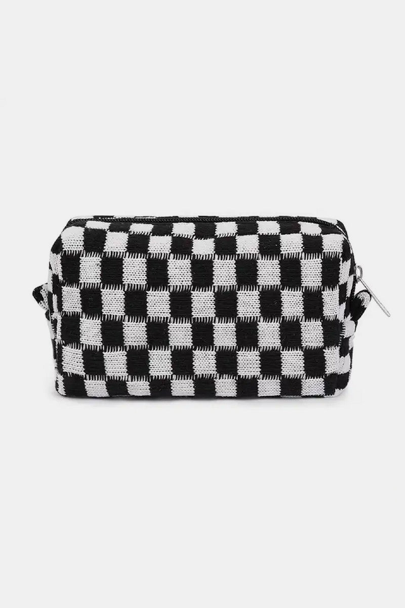 Zenana Checkered Pattern Knitted Cosmetic Pouch - Bold Rose Boutique