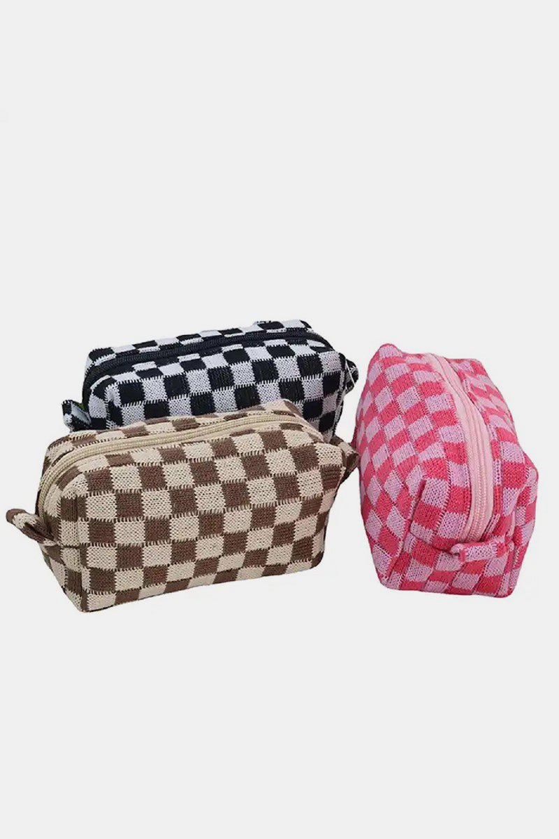 Zenana Checkered Pattern Knitted Cosmetic Pouch - Bold Rose Boutique